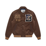 CORDUROY COLLARED VARSITY JACKET - BROWN