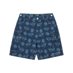 DIAMONDS & DOLLARS PRINTED DENIM SHORTS - INDIGO