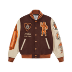 LEATHER SLEEVE GALAXY VARSITY JACKET - BROWN