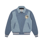 CORDUROY COLLARED VARSITY JACKET - BLUE