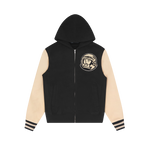 LEATHER SLEEVE ASTRO ZIP THROUGH HOOD - BLACK