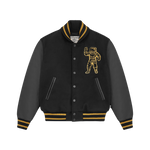 LEATHER SLEEVE VARSITY JACKET - BLACK/GOLD