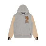 STANDING ASTRO LEATHER SLEEVE HOODIE - HEATHER GREY