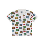 KIDS JUMBLE ROBOT A/O PRINT PIQUE POLO SHIRT - WHITE