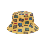 KIDS JUMBLE ROBOT A/O PRINT REVERSIBLE BUCKET HAT - NAVY/YELLOW