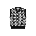CHECKER V-NECK KNITTED VEST - BLACK