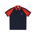 HALF ZIP S/S DINER SHIRT - NAVY/ORANGE