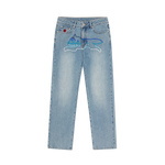 CRYSTAL RUNNING DOG DENIM PANTS - LIGHT BLUE