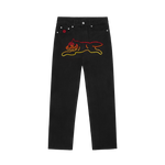 RHINESTONE RUNNING DOG DENIM PANT - BLACK